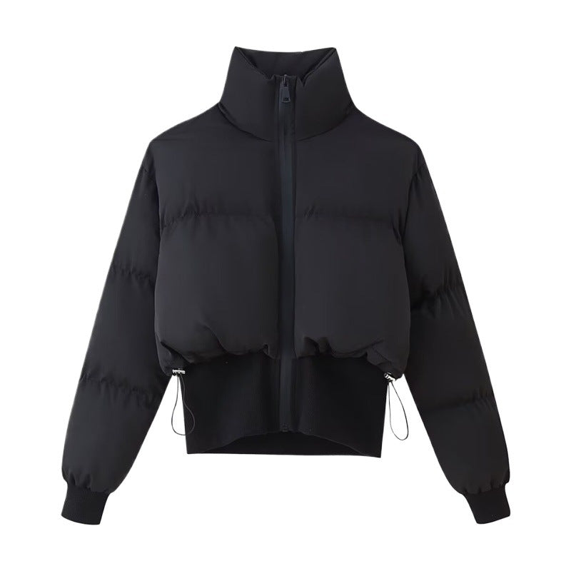Damen modische cropped Steppjacke mit hohem Kragen und verstellbarem Saum Stalluxe