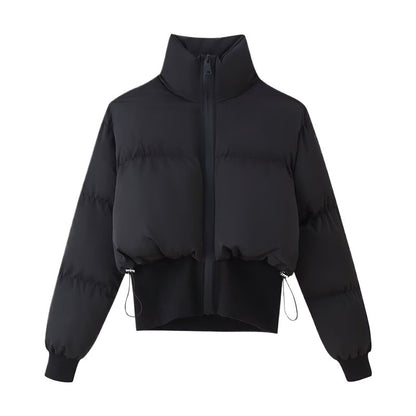 Damen modische cropped Steppjacke mit hohem Kragen und verstellbarem Saum Stalluxe