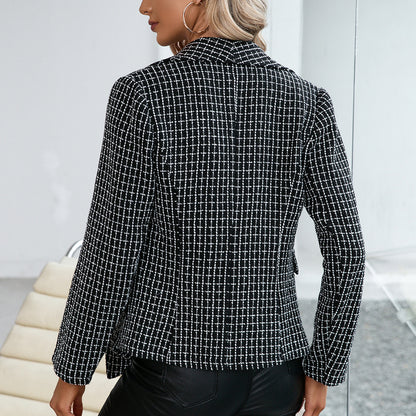 Damen Eleganter Doppelreiher Blazer mit Karomuster und femininer Silhouette Stalluxe