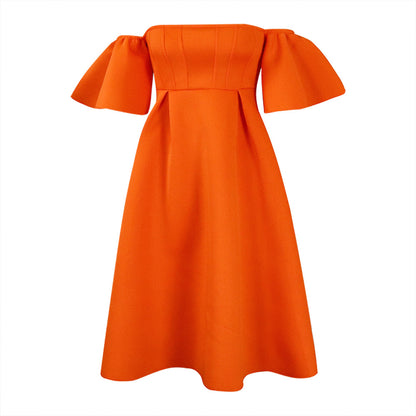 Damen Off-Shoulder Maxikleid mit schwingendem Rock und voluminösen Ärmeln Stalluxe
