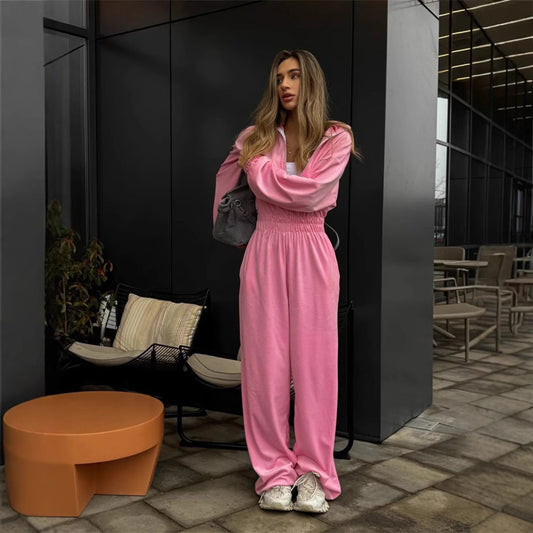 Damen eleganter Fleece-Jumpsuit mit hohem Kragen und Kordelzug Stalluxe