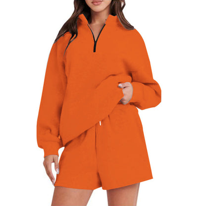 Damen bequemen Freizeit-Sweatanzug mit halbem Reißverschluss und Shorts Stalluxe