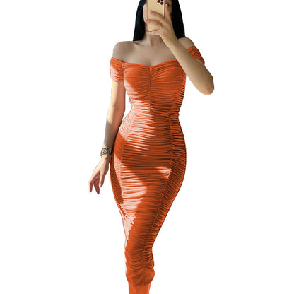 Damen figurbetontes Minikleid mit schulterfreiem Schnitt und Raffung Stalluxe
