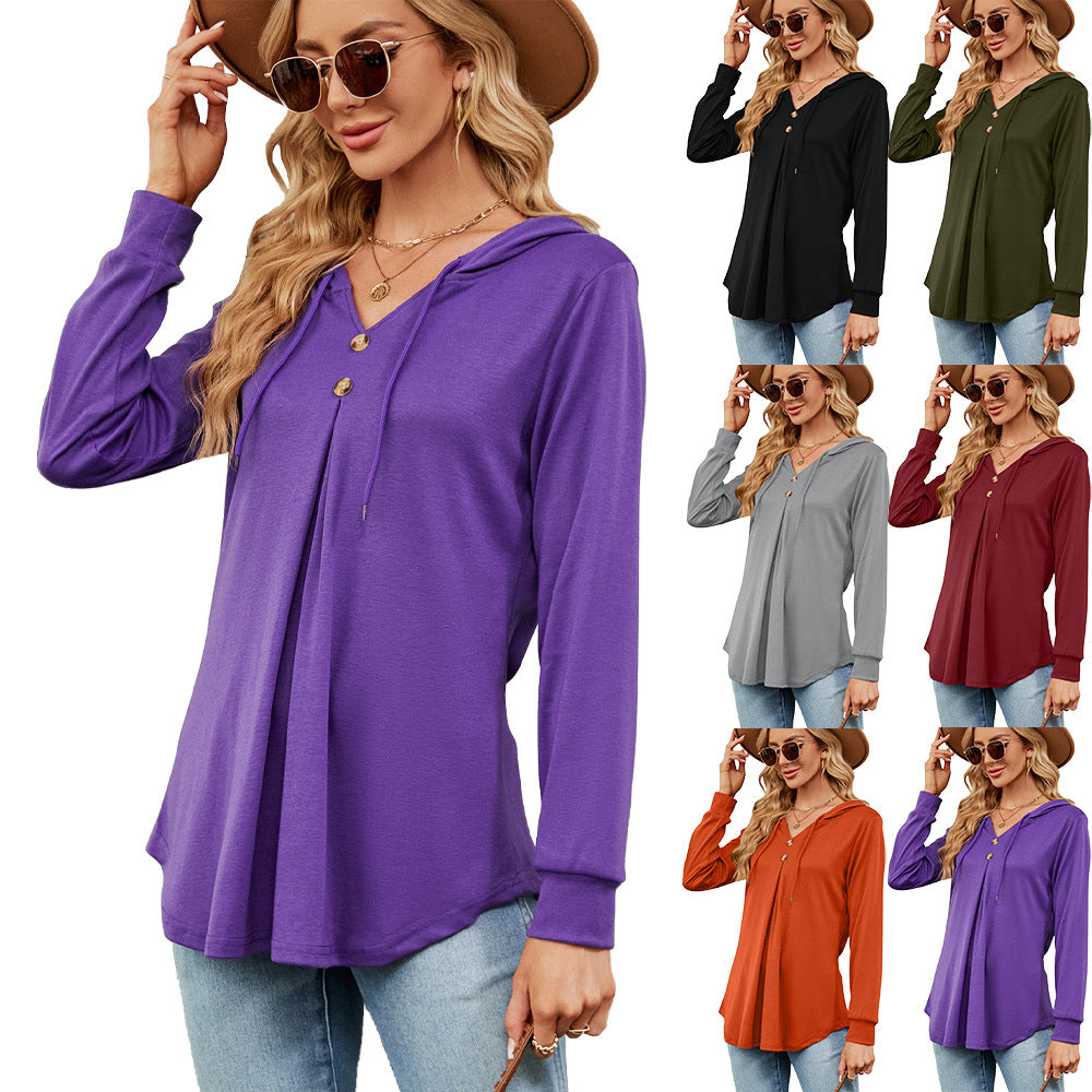 Damen Viskose Hoodie mit Knopfleiste und asymmetrischem Saum Stalluxe