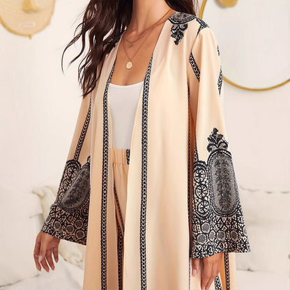 Damen langer Kimono mit filigranem Muster Stalluxe