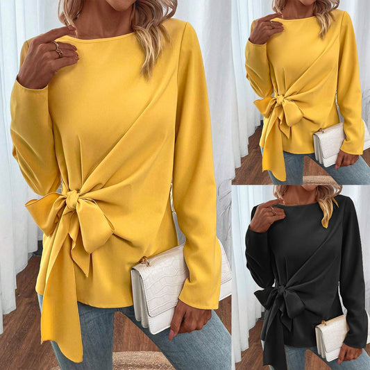 Damen Elegantes Blusenshirt mit seitlichem Knoten Stalluxe
