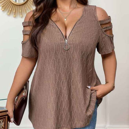 Damen modisches Halbarmshirt mit Reißverschluss Stalluxe