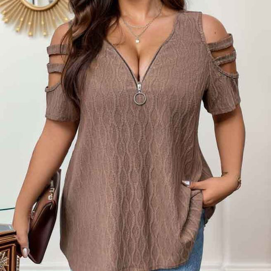 Damen modisches Halbarmshirt mit Reißverschluss Stalluxe