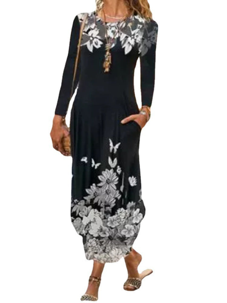 Damen Maxikleid mit floralem Design und praktischen Taschen Stalluxe