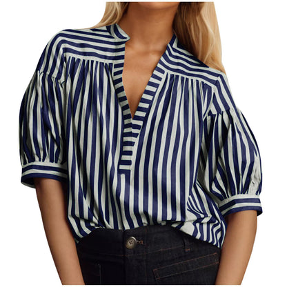 Damen Hemdblusenshirt mit Puffärmeln und gestreiftem Muster Stalluxe