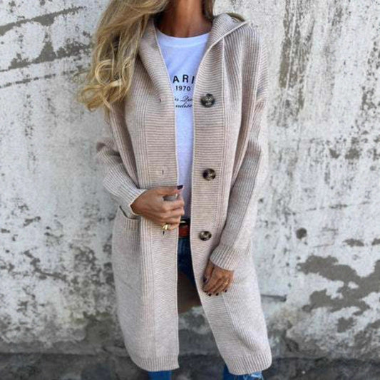 Damen Strickjacke mit Kapuze und Knöpfen Stalluxe