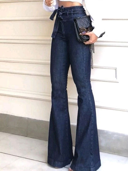 Damen elegante Bootcut-Jeans mit hohem Bund und Gürtel Stalluxe