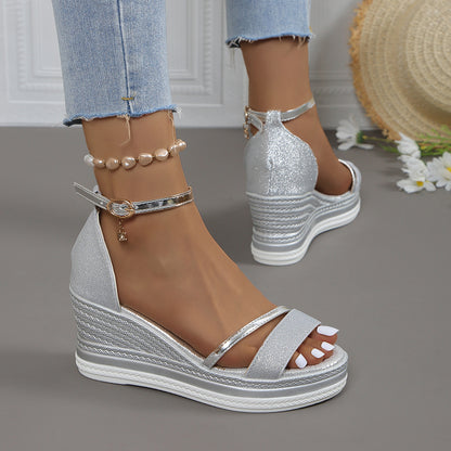 Damen Wedge-Sandalen mit funkelndem Obermaterial und elegantem Riemendesign Stalluxe