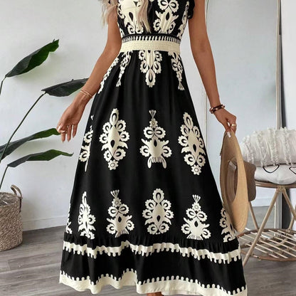 Damen Maxikleid mit stilvollem V-Ausschnitt und kontrastreichem Druck Stalluxe