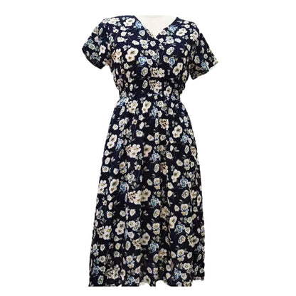 Damen Maxikleid mit floralen Mustern und elastischem Taillenbund Stalluxe