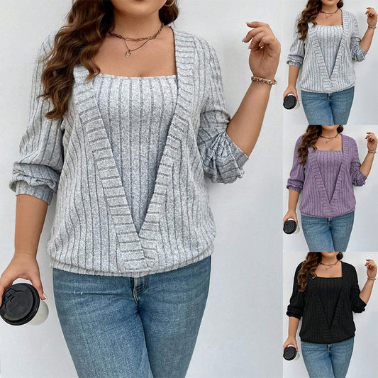 Damen lässiger Strickpullover mit tiefem V-Ausschnitt und Rippstruktur Stalluxe