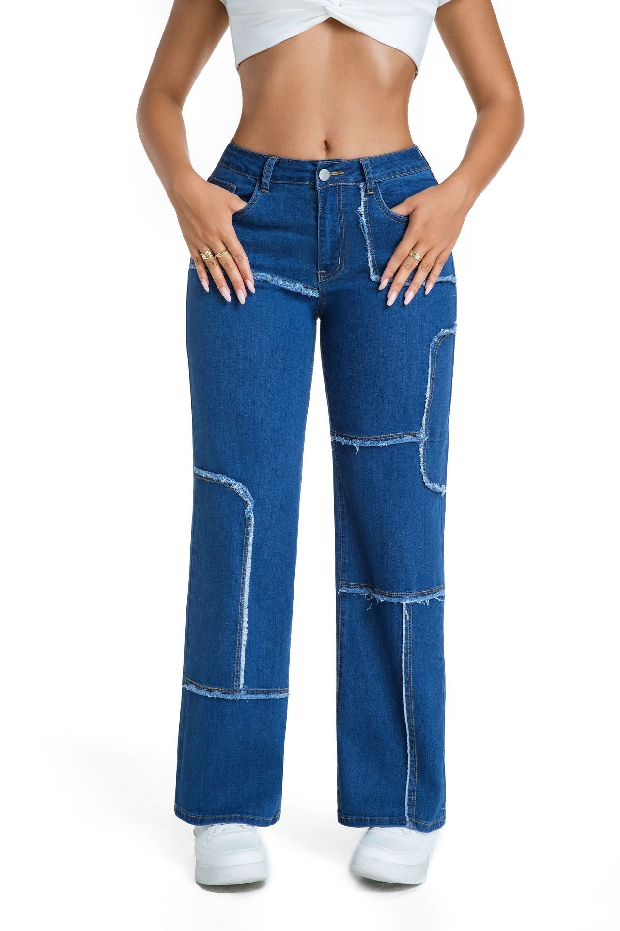 Damen weite Jeans mit stylischem Patchwork Stalluxe