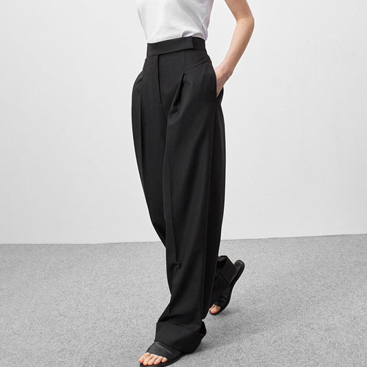 Damen Elegante, lockere Hosen mit hohem Bund und Falten Stalluxe