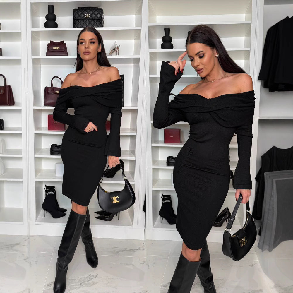 Damen Figurbetontes Cocktailkleid mit Off-Shoulder-Ausschnitt Stalluxe Schwarz