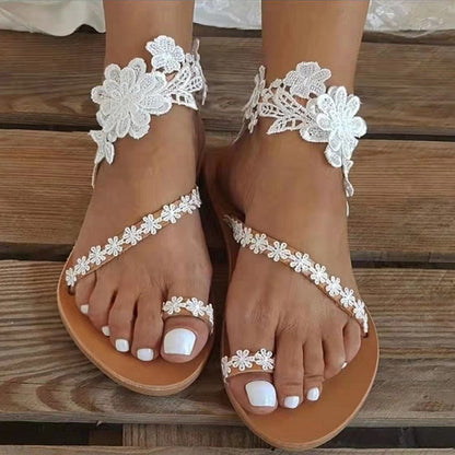 Damen Blumendekorierte Riemensandalen mit ergonomischer Sohle Stalluxe