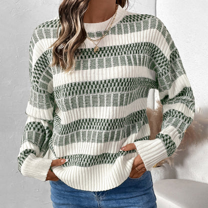 Damen lässiger Strickpullover mit gestreiftem Muster und weitem Schnitt Stalluxe