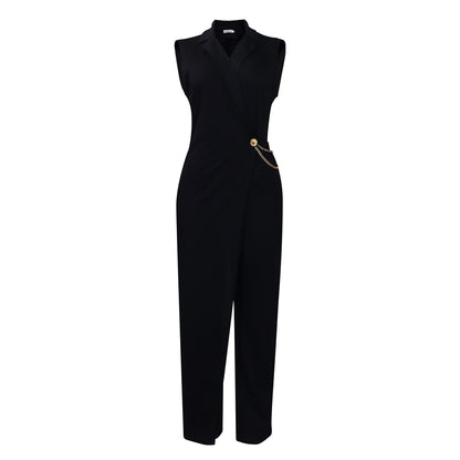 Damen Stylischer Jumpsuit mit eleganter Drapierung und seitlichem Glitzerakzent Stalluxe