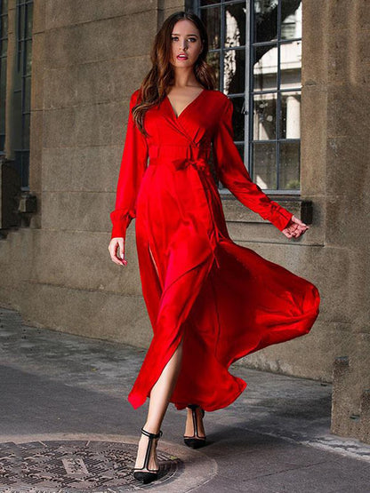 Damen Maxikleid mit schickem Wickeldesign und raffinierten Seitenschlitzen Stalluxe