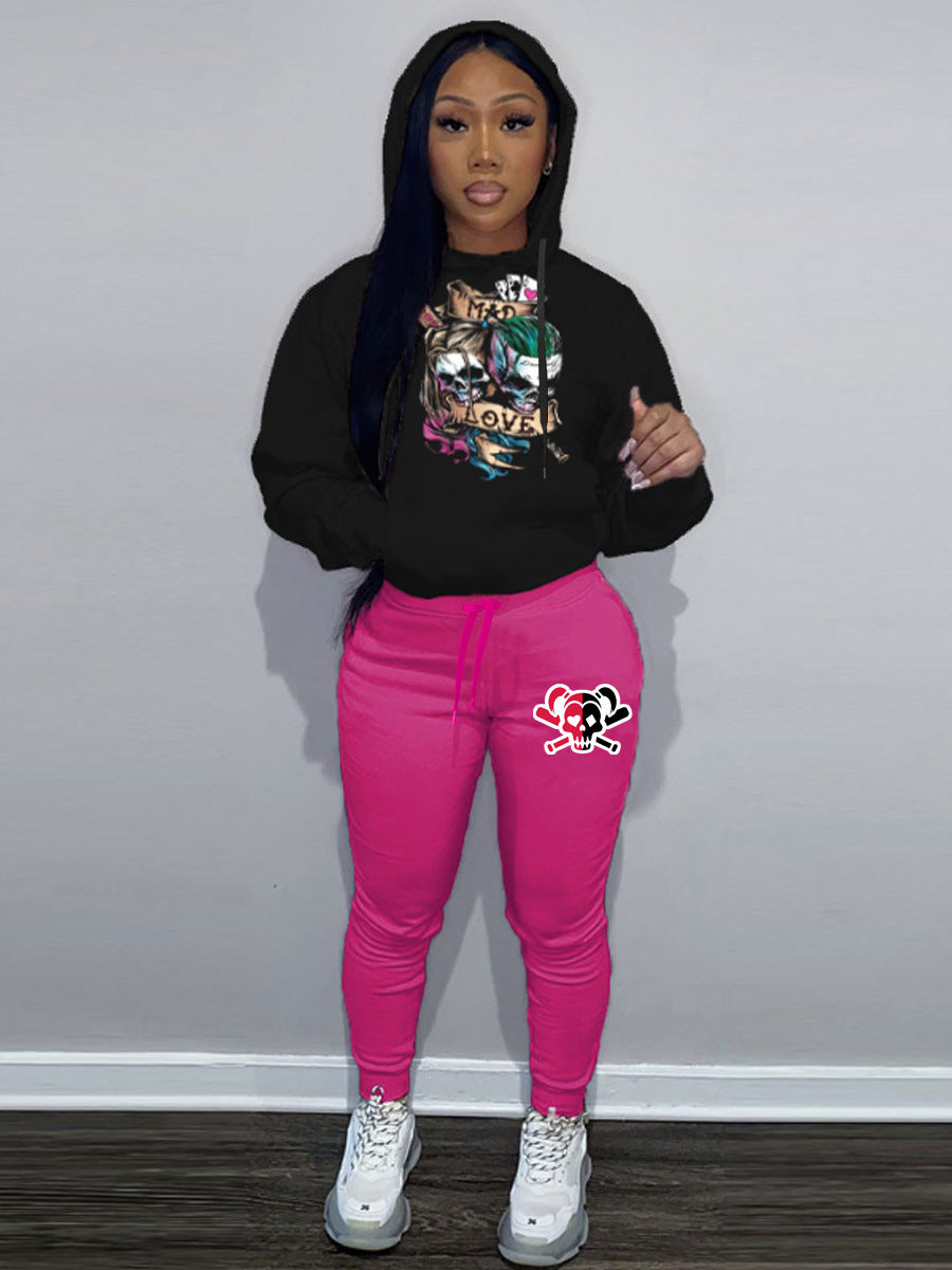 Damen Hoodie und Jogginghose Set mit einzigartigem Totenkopf-Design Stalluxe