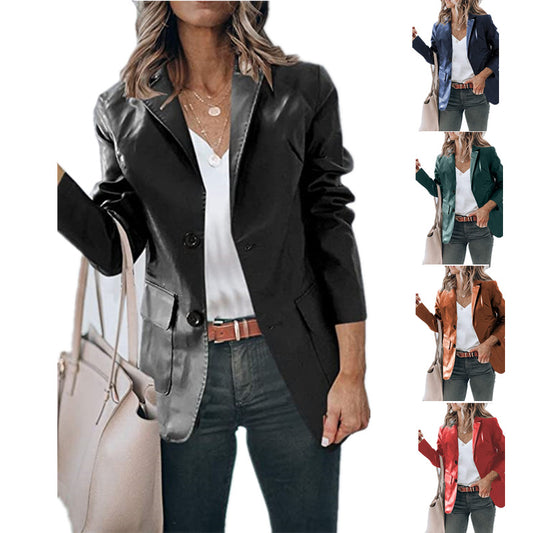 Damen elegante Blazerjacke im zeitlosen Design mit glänzender Oberfläche Stalluxe
