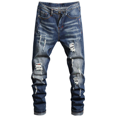Herren Ripped Denim-Jeans mit kontrastierenden Details und schmalem Schnitt Stalluxe
