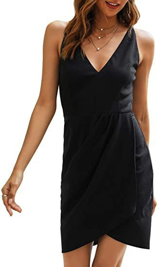 Damen Kurzes Wickelkleid mit V-Ausschnitt und asymmetrischem Saum Stalluxe