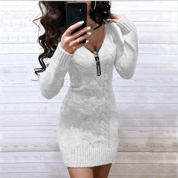 Damen Strickkleid mit detailreicher Zipper-Front und stilvollem Rautenmuster Stalluxe