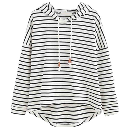 Damen gestreifter Hoodie mit lässigem Schnitt und Kordelzug Stalluxe