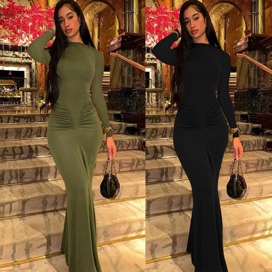 Damen Maxikleid mit figurformendem Design und raffinierten Rüschendetails Stalluxe