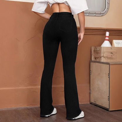Damen Flared Jeans mit floralem Applikationsdesign und hohem Bund Stalluxe