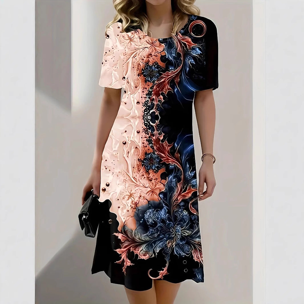 Damen Blumenkleid mit modernen grafischen Akzenten Stalluxe