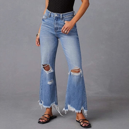 Damen Flared Jeans mit ausgefallenem Destroyed-Effekt Stalluxe
