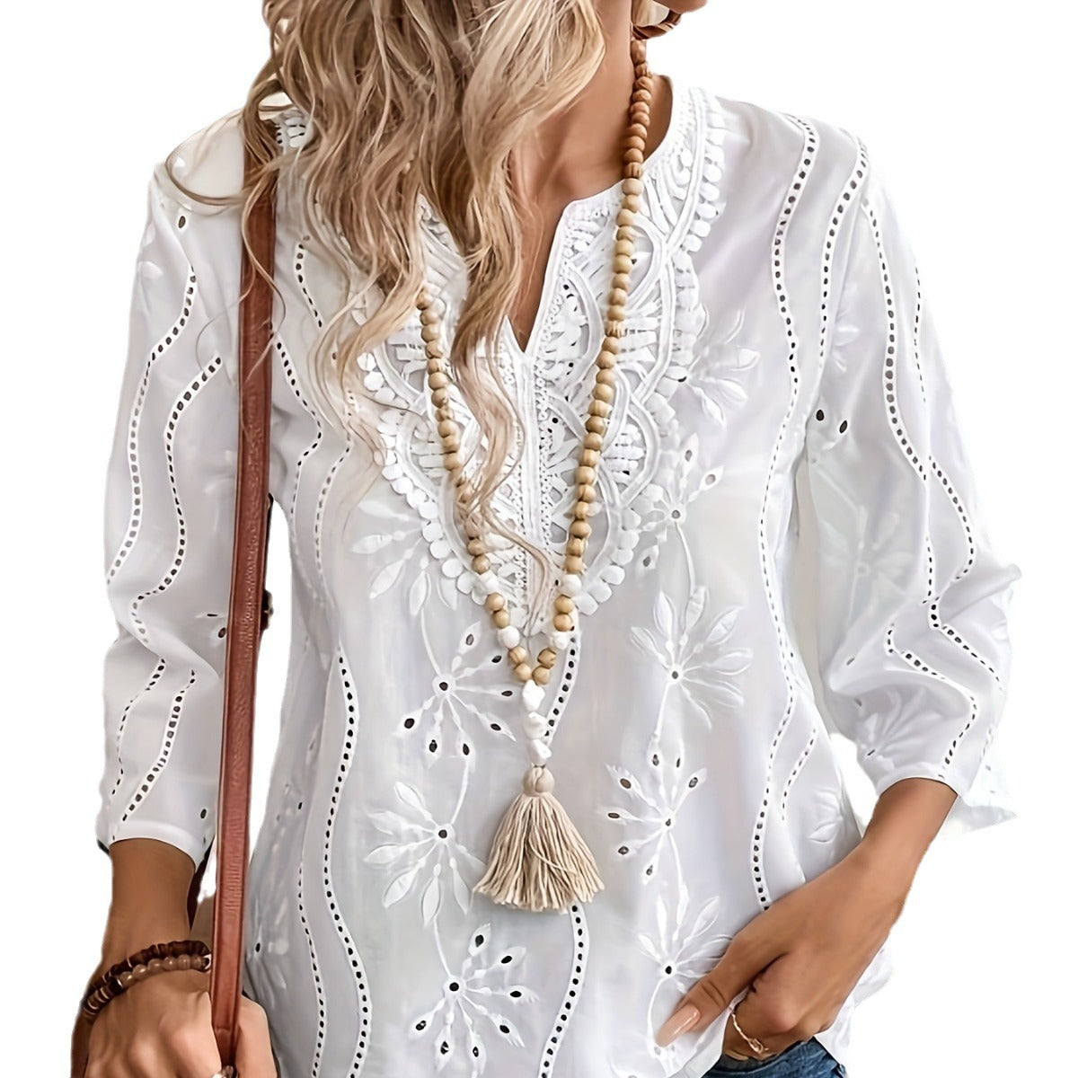 Damen Bluse mit kunstvoller Stickerei und luftigen Ärmeln Stalluxe