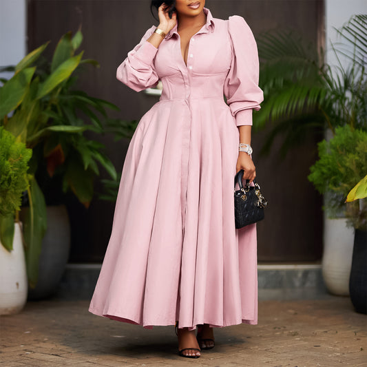Damen Maxikleid mit eleganten Knopfdetails und weit ausgestellt Rock Stalluxe