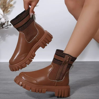 Damen Biker-Stiefel mit elastischem Strickansatz und robustem Profil Stalluxe