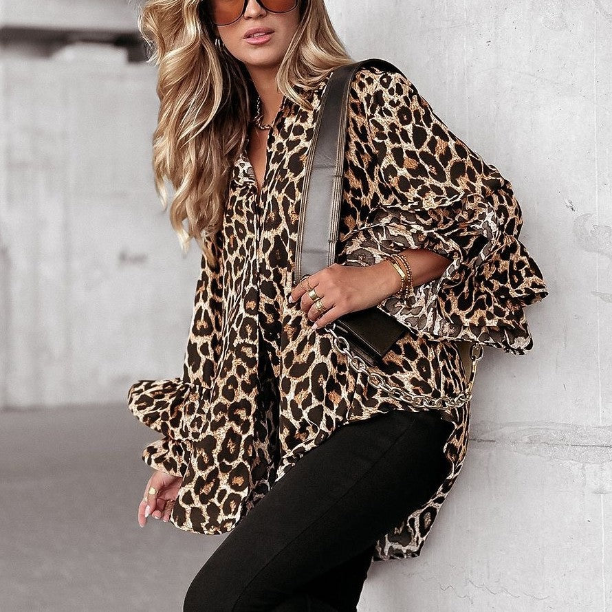 Damen Bluse mit Rüschendetails und modernem Leopardenmuster Stalluxe