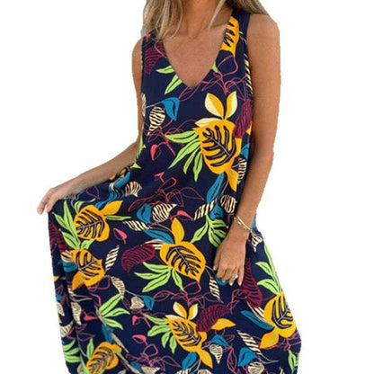 Damen luftiges Maxikleid mit floralem Muster und praktischen Taschen Stalluxe