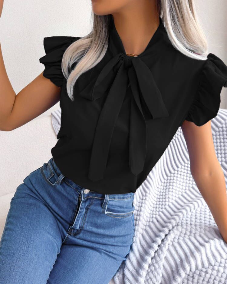 Damen Bluse mit verspielten Puffärmeln und schicker Schleife Stalluxe
