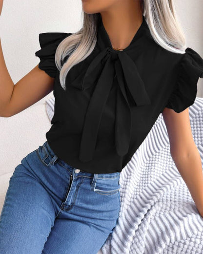Damen Bluse mit verspielten Puffärmeln und schicker Schleife Stalluxe