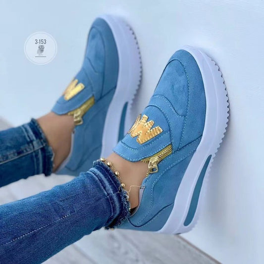 Damen Sneakers mit glänzenden Metallic-Akzenten und praktischem Reißverschluss Stalluxe