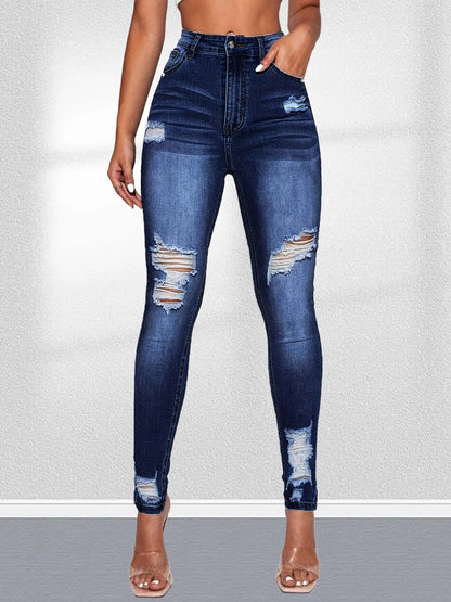Damen Ripped High-Waist Jeans im Vintage-Look Stalluxe Dunkelblau