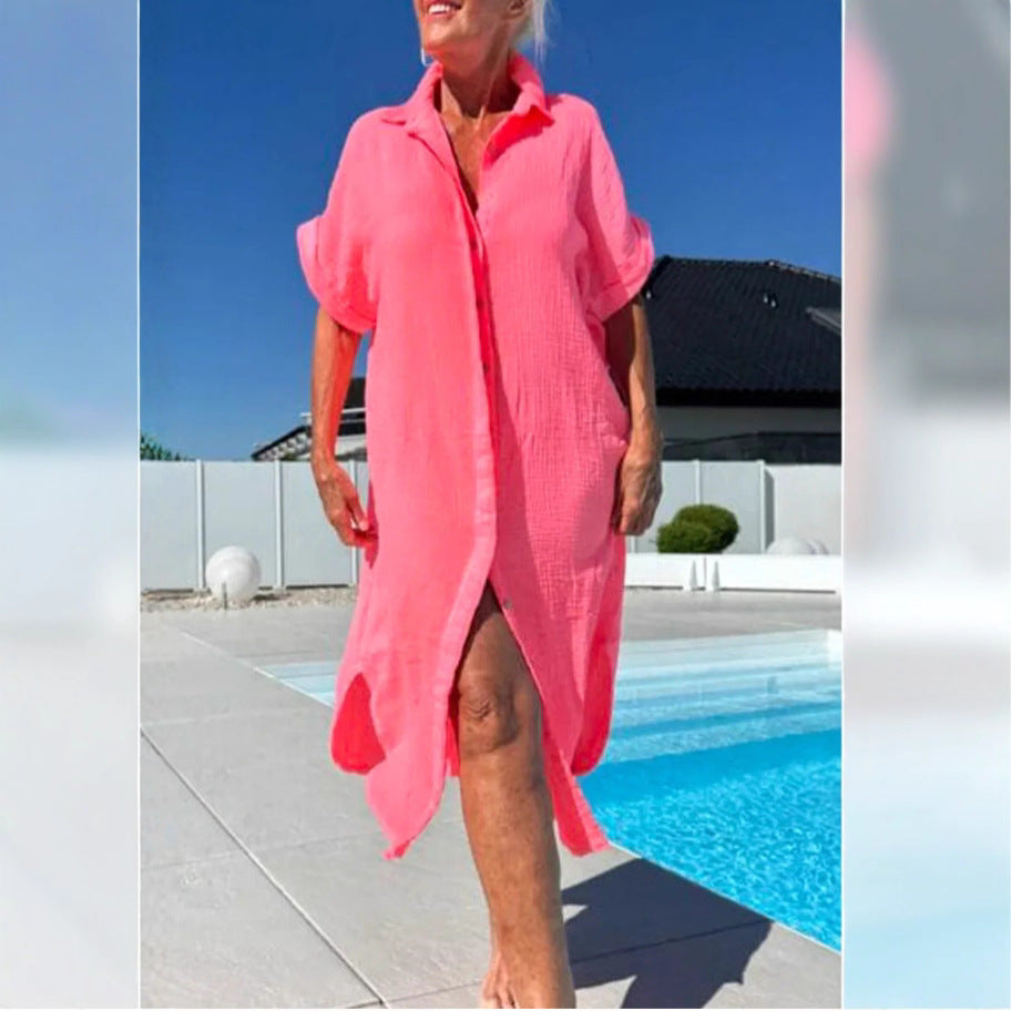 Women's Breezy Cotton Button-Up Cover-Up Dress Stalluxe