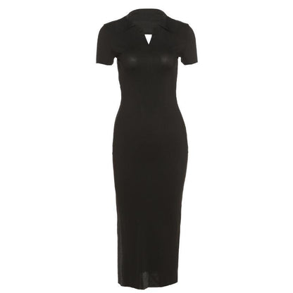 Damen figurbetontes Midi-Kleid mit V-Ausschnitt Stalluxe