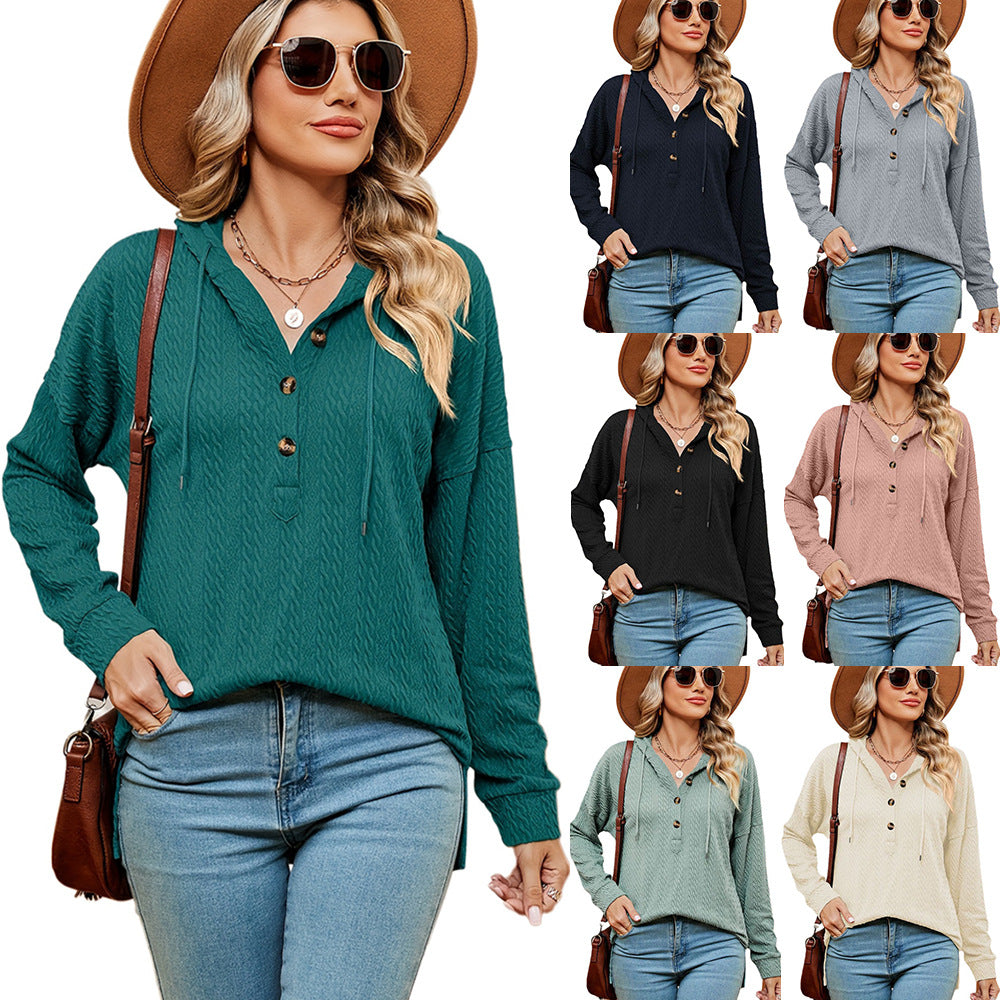 Damen lässiger Pullover mit Knopfdetails und Kapuze Stalluxe