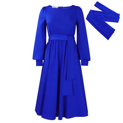 Damen Midikleid mit elegantem Taillengürtel und schwingenden Ärmeln Stalluxe